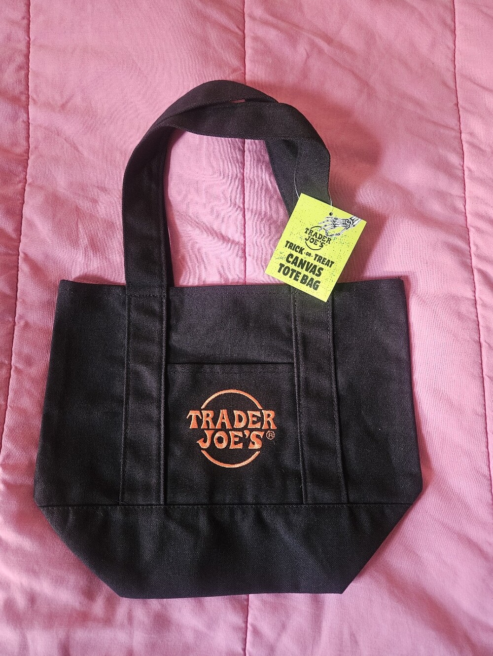 Trader Joe's Black Mini Canvas Tote with Orange Logo